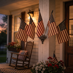 Five Tea-Stained Flags In A Rustic Cast Iron Wall Display