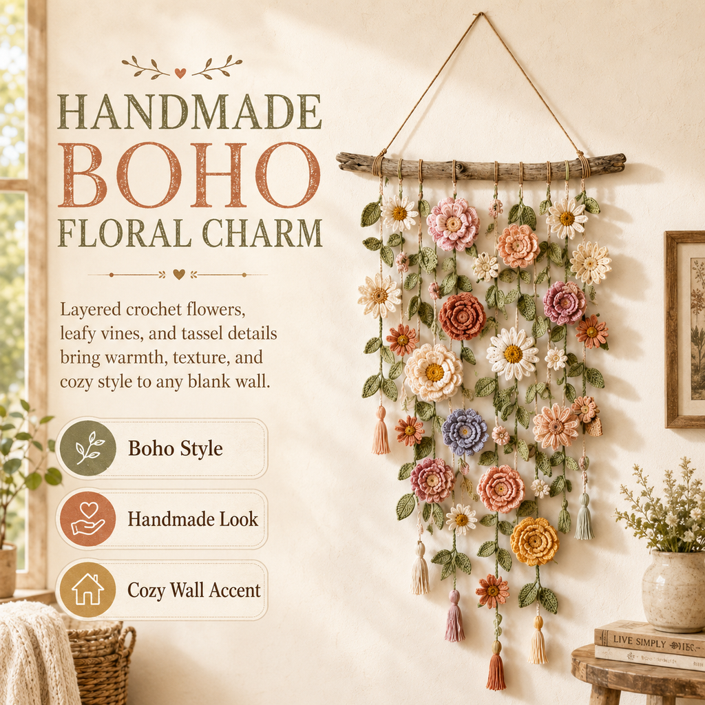 Boho Crochet Flower Wall Hanging Decor
