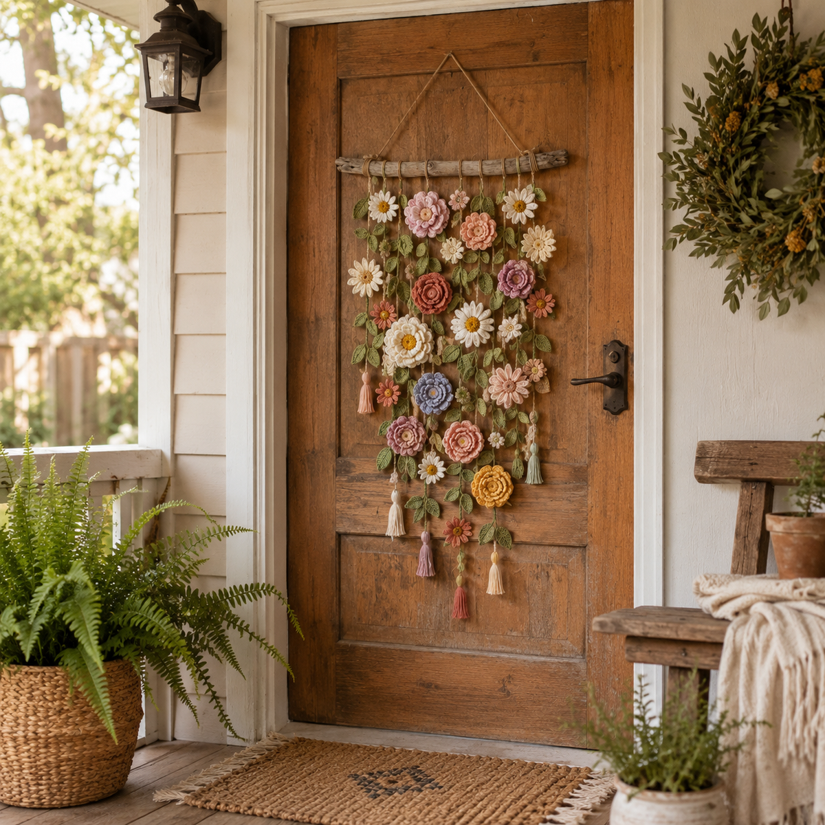 Boho Crochet Flower Wall Hanging Decor
