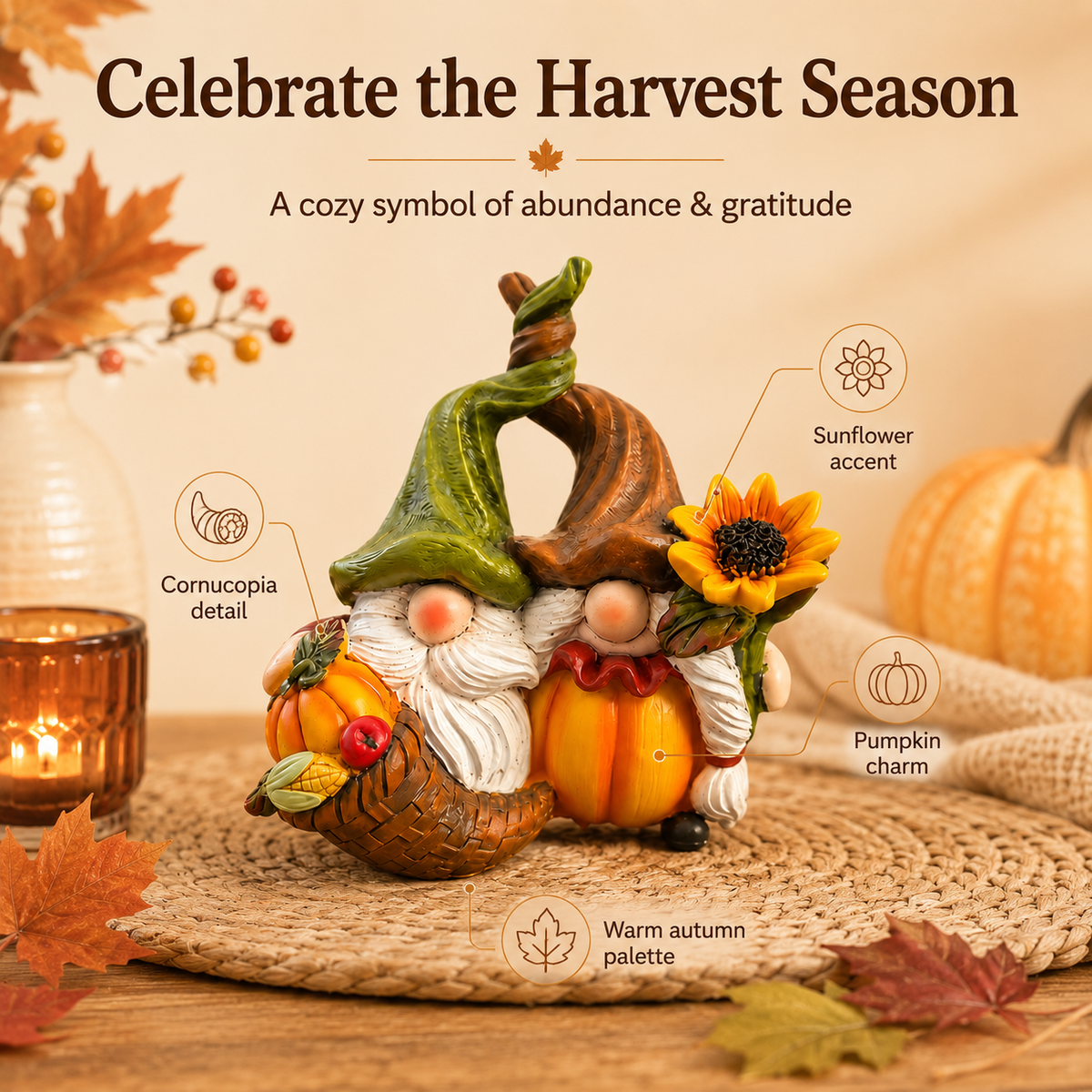Harvest Gnome Fall Resin Decor