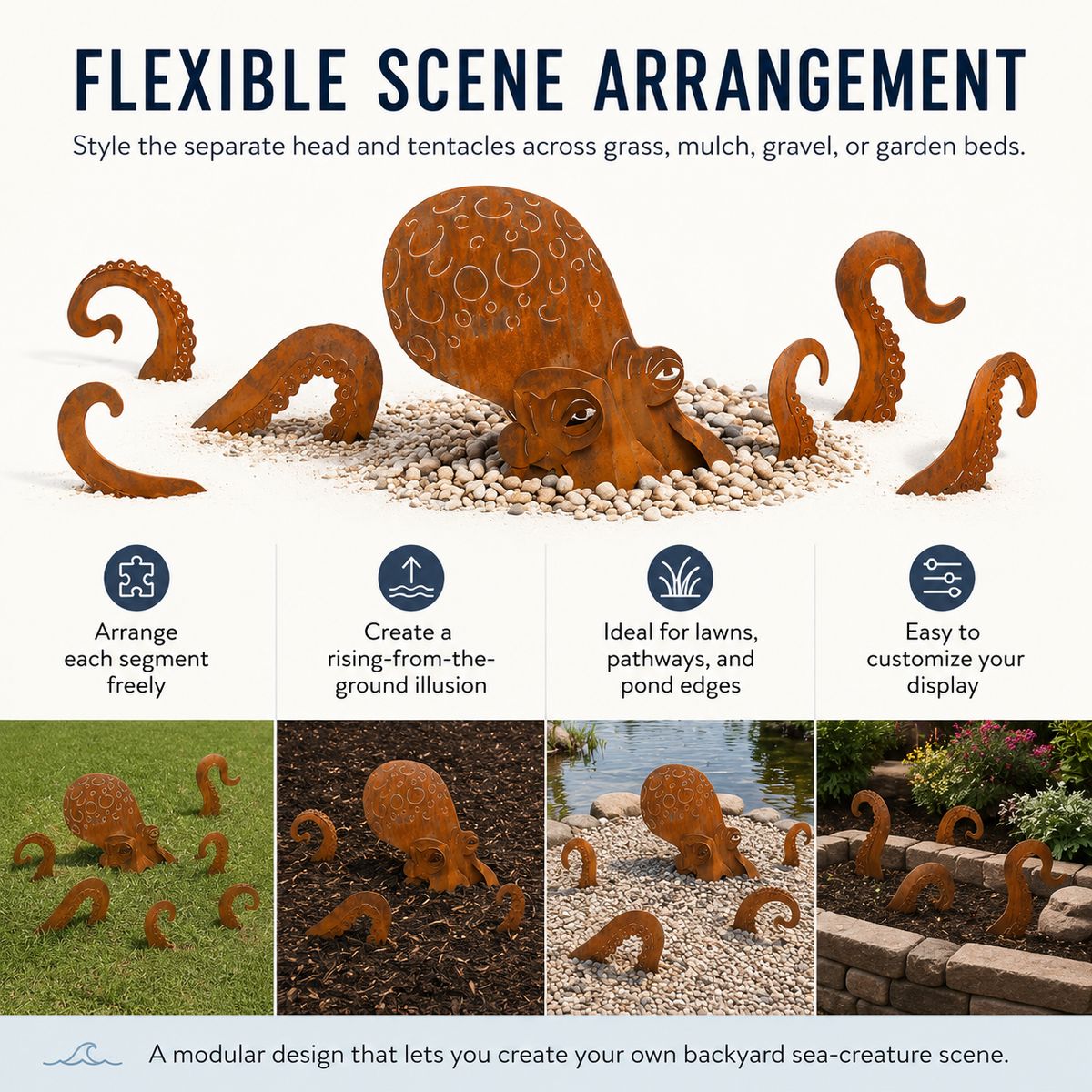 Rust Patina Giant Squid Garden Sculpture