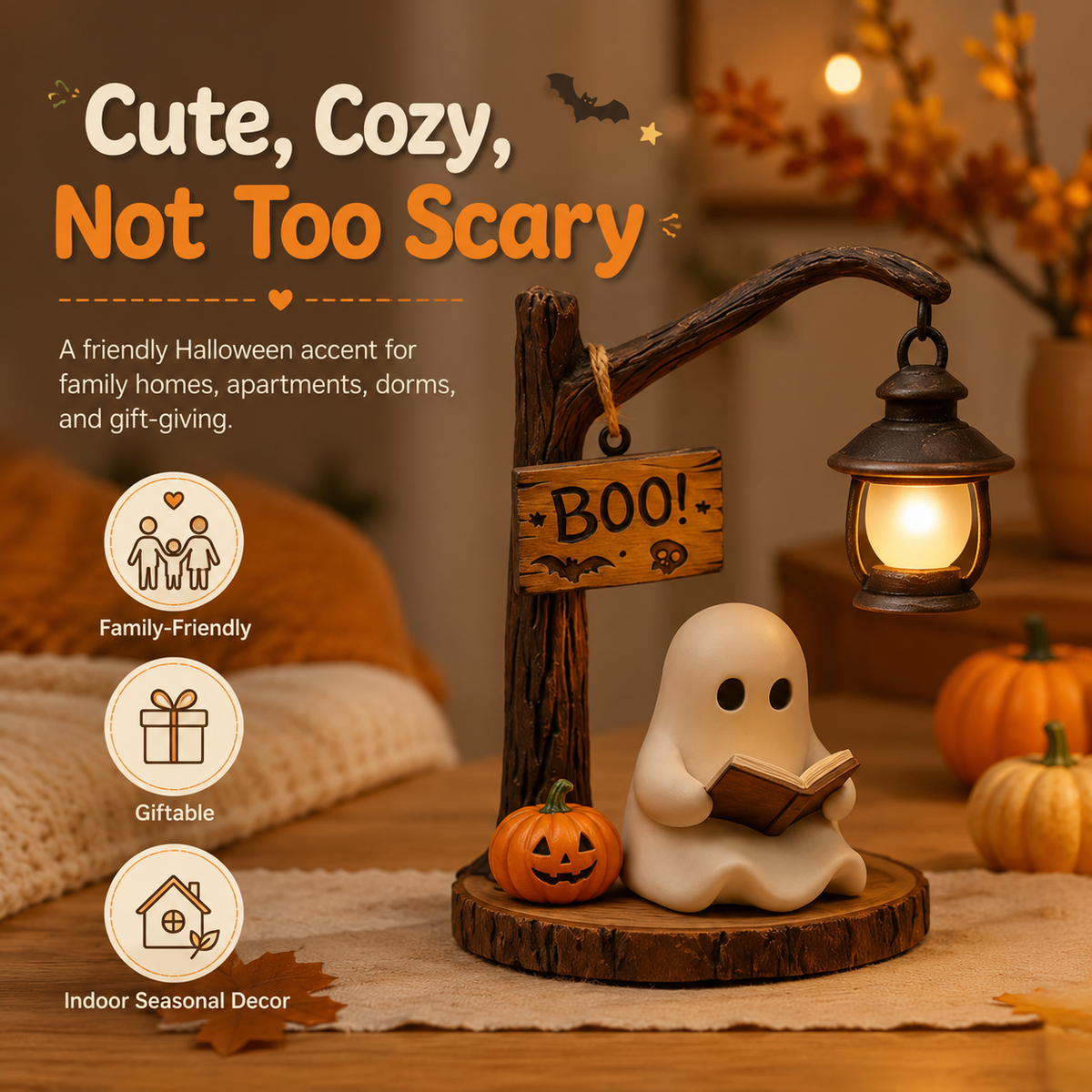 Lighted Boo Ghost Reading Tabletop Decor