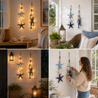 23.2 in × 6.7 in Lighted Coastal Wooden Starfish & Fish Hanging Decor