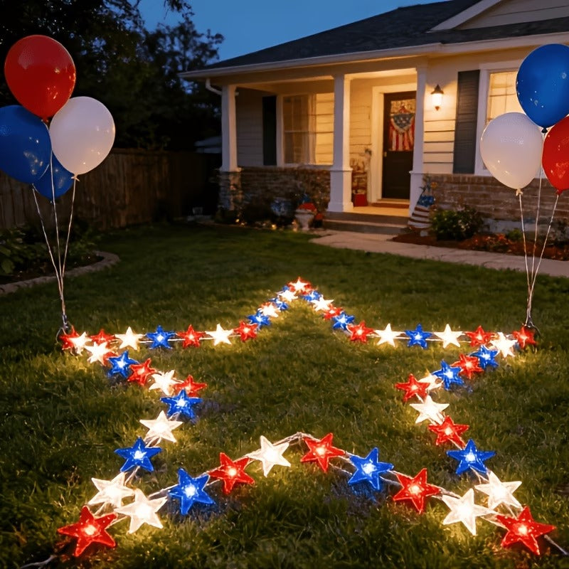 Red, White & Blue Star Solar String Lights