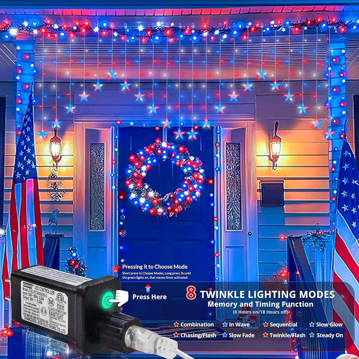 4th of July Patriotic Star Icicle Lights