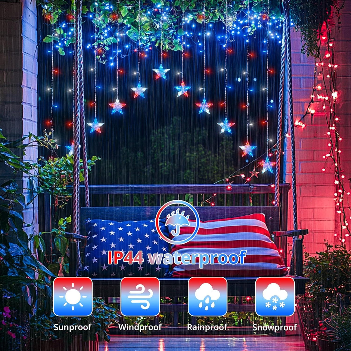 4th of July Patriotic Star Icicle Lights