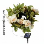 Solar LED Artificial Rose Vine String Lights for Outdoor Garden & Patio Decor